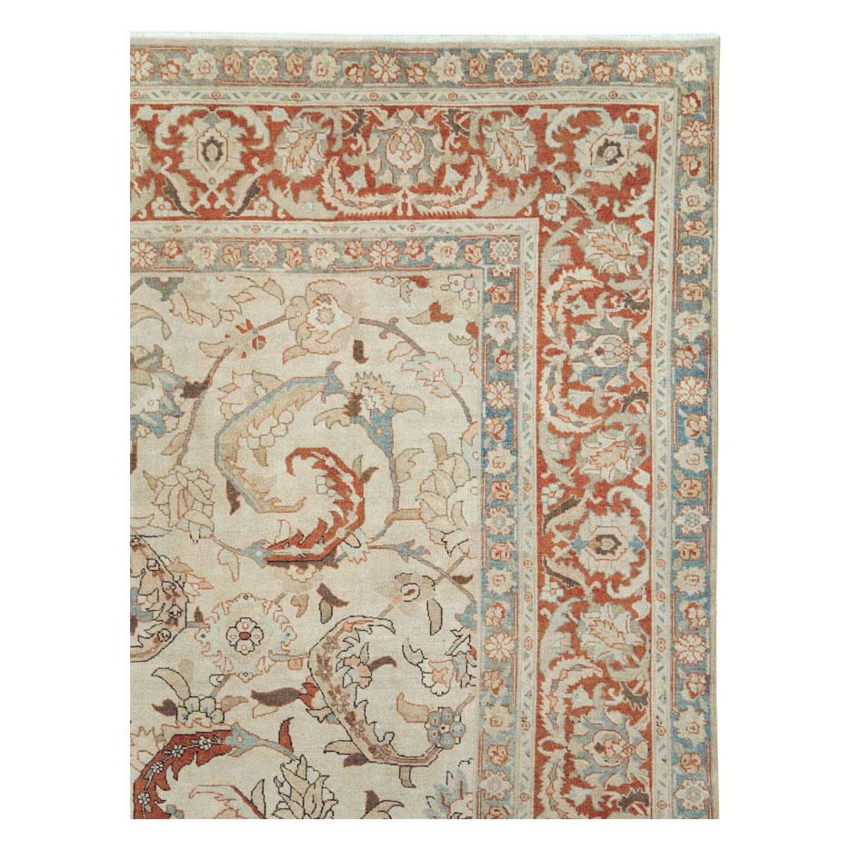 Hand-Knotted Mid-20th Century Handmade Persian Tabriz Room Size Carpet For Sale