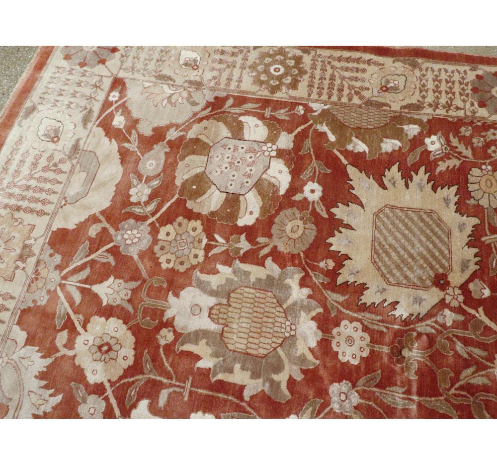 Mid-20th Century Handmade Persian Tabriz Room Size Carpet For Sale 1