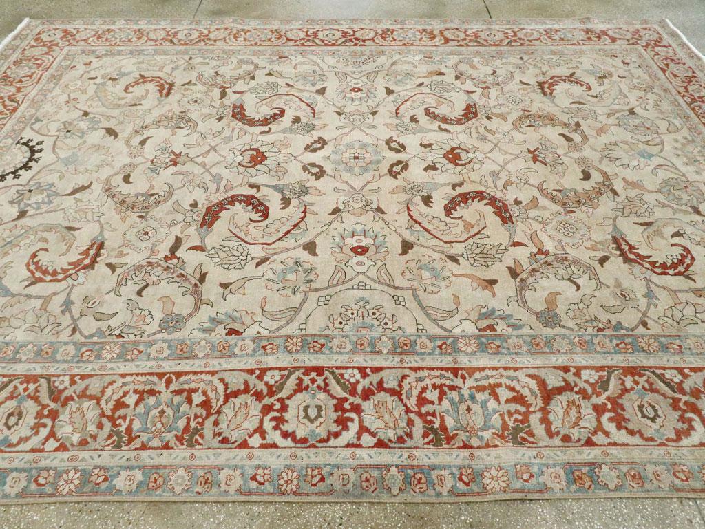 Mid-20th Century Handmade Persian Tabriz Room Size Carpet For Sale 2