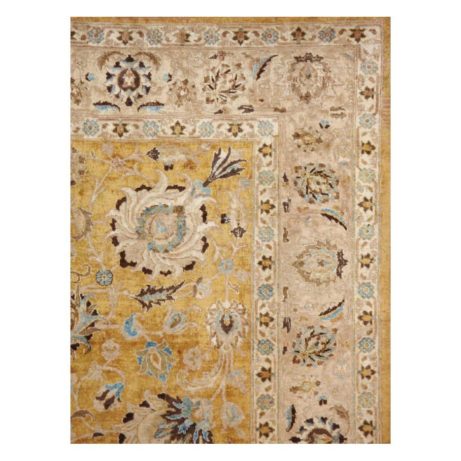 Victorian Mid-20th Century Handmade Persian Tabriz Room Size Carpet In Goldenrod and Blush For Sale