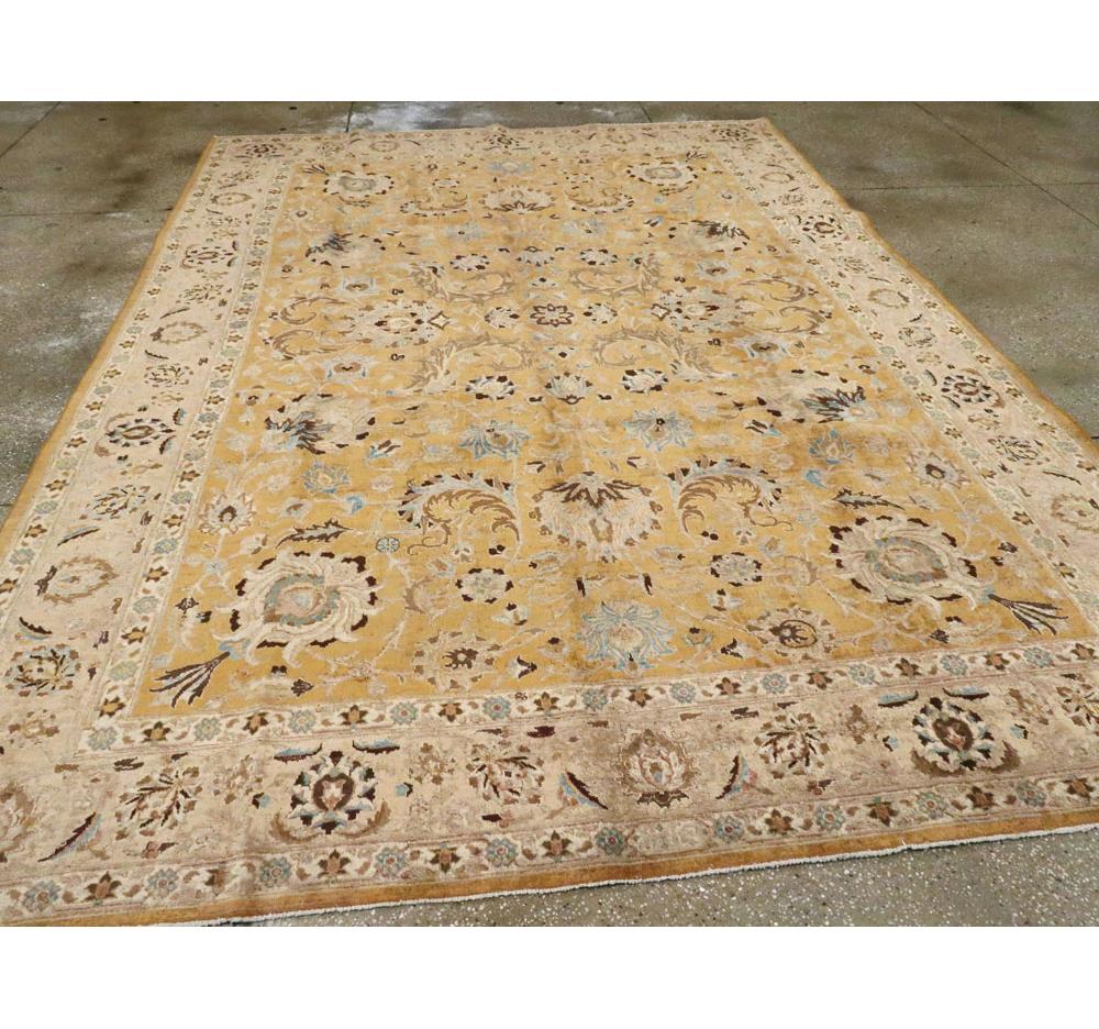 Hand-Knotted Mid-20th Century Handmade Persian Tabriz Room Size Carpet In Goldenrod and Blush For Sale