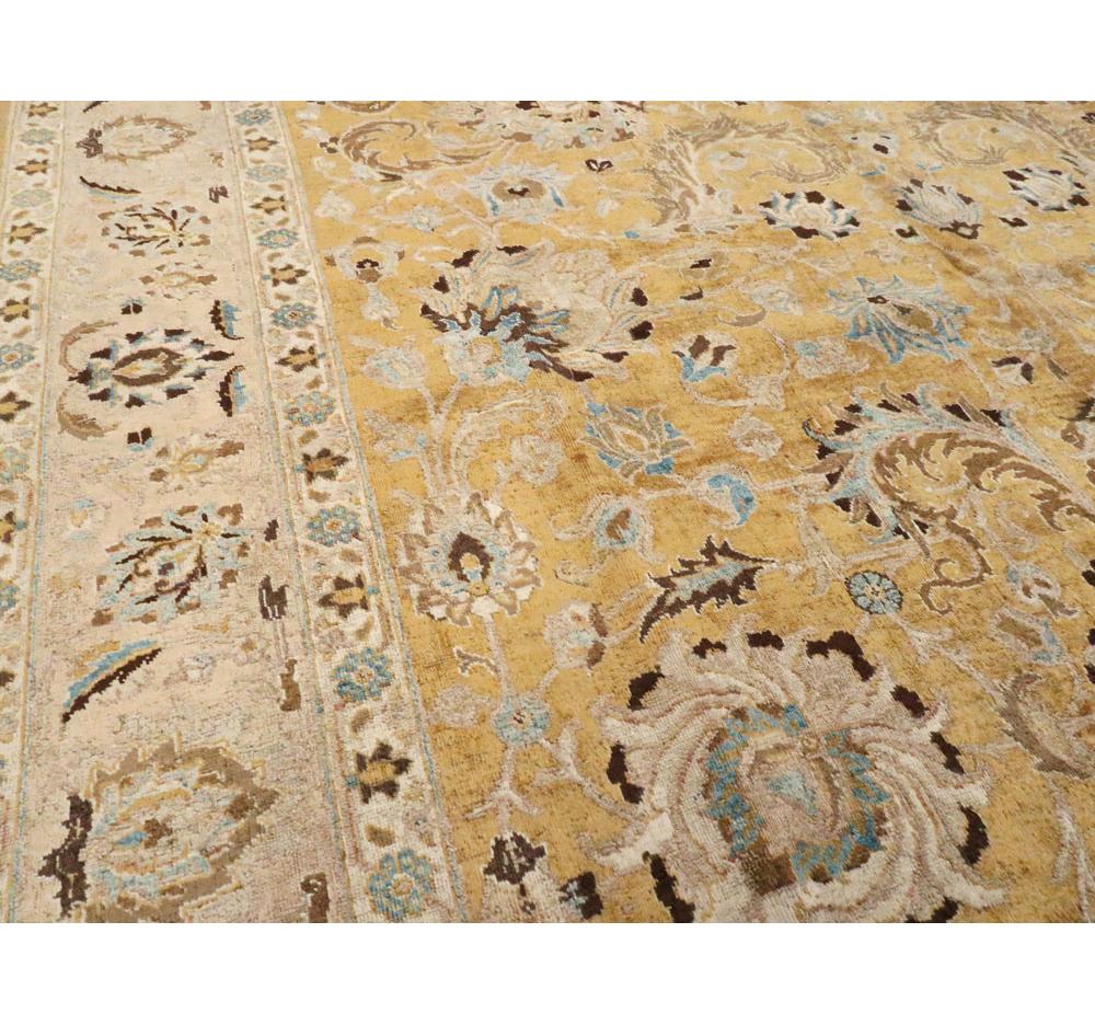 Mid-20th Century Handmade Persian Tabriz Room Size Carpet In Goldenrod and Blush In Excellent Condition For Sale In New York, NY