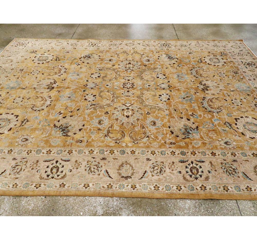 Mid-20th Century Handmade Persian Tabriz Room Size Carpet In Goldenrod and Blush For Sale 1