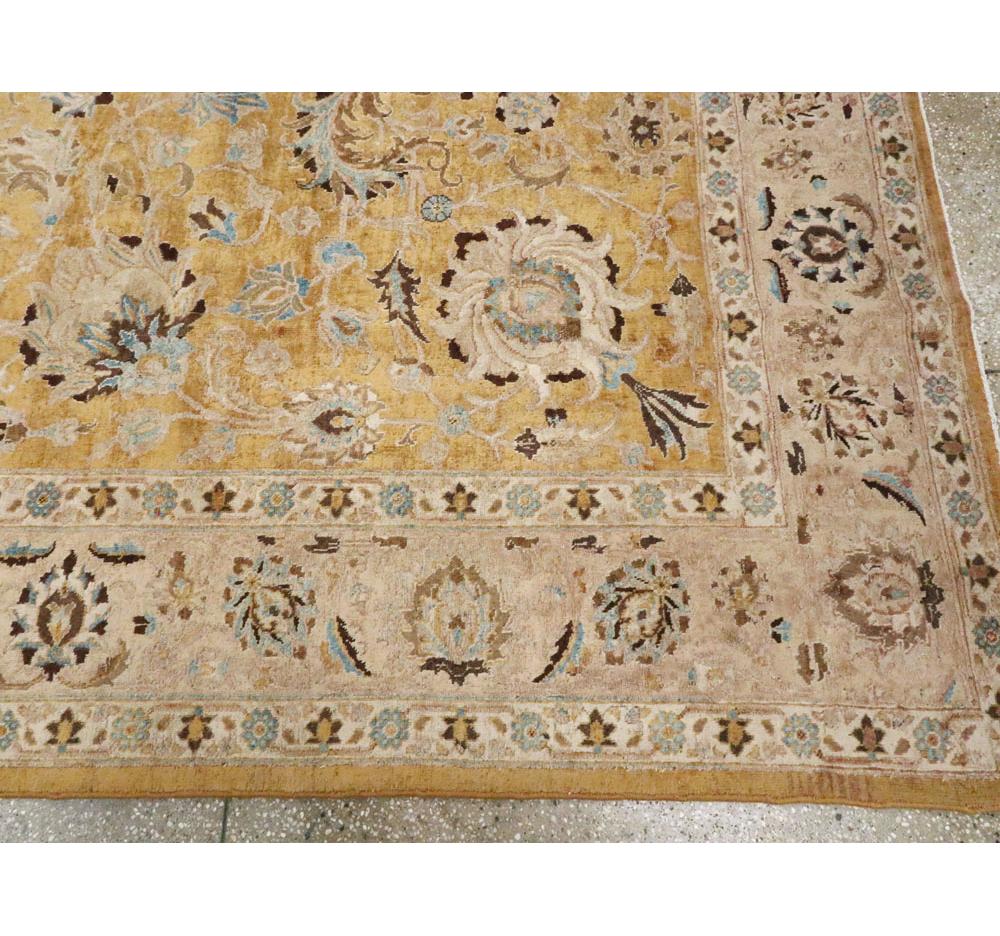 Mid-20th Century Handmade Persian Tabriz Room Size Carpet In Goldenrod and Blush For Sale 2