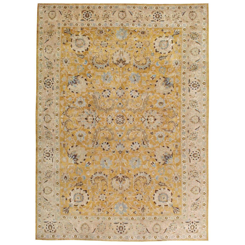 Mid-20th Century Handmade Persian Tabriz Room Size Carpet In Goldenrod and Blush For Sale