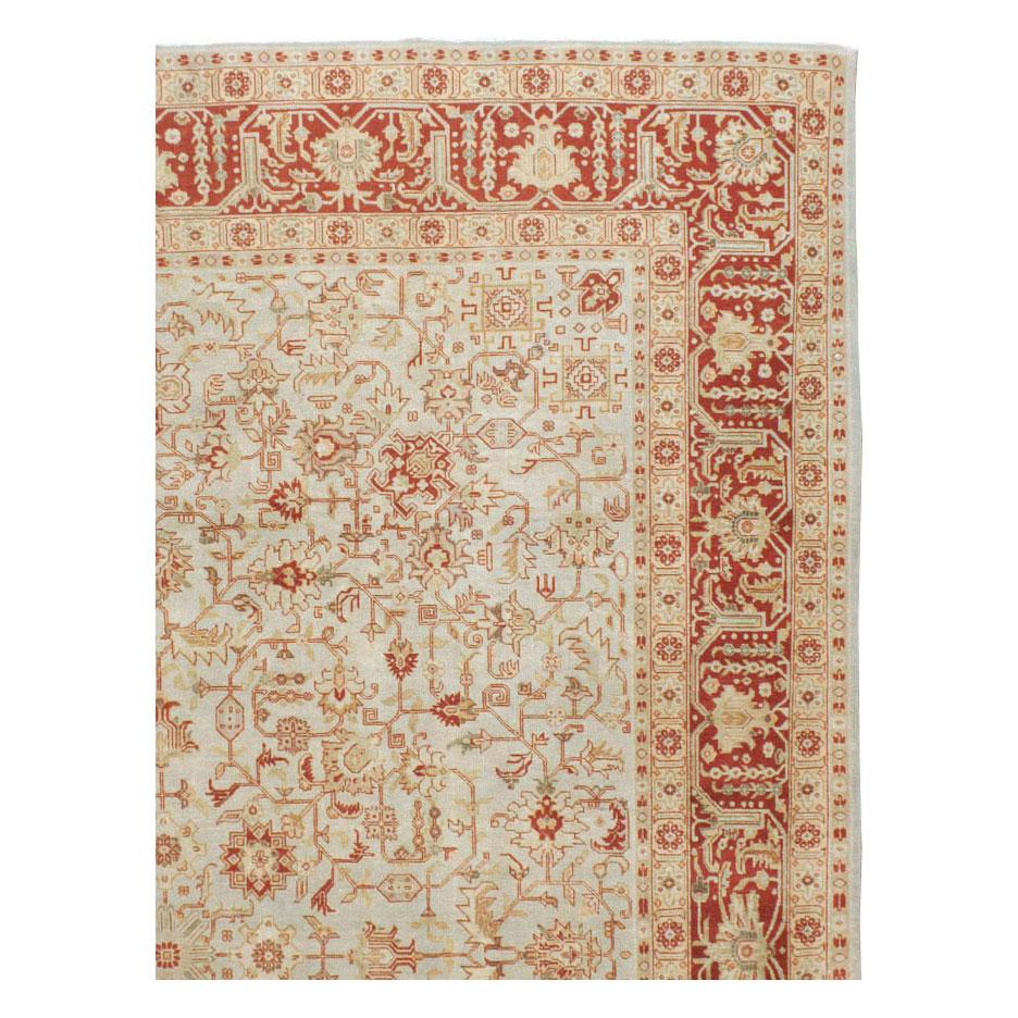 Edwardian Mid-20th Century Handmade Persian Tabriz Room Size Carpet in Red & Grey For Sale