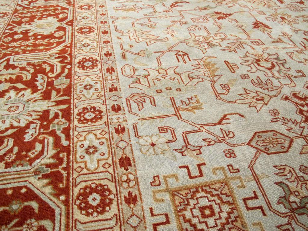 Mid-20th Century Handmade Persian Tabriz Room Size Carpet in Red & Grey In Excellent Condition For Sale In New York, NY