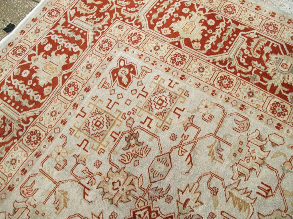 Wool Mid-20th Century Handmade Persian Tabriz Room Size Carpet in Red & Grey For Sale