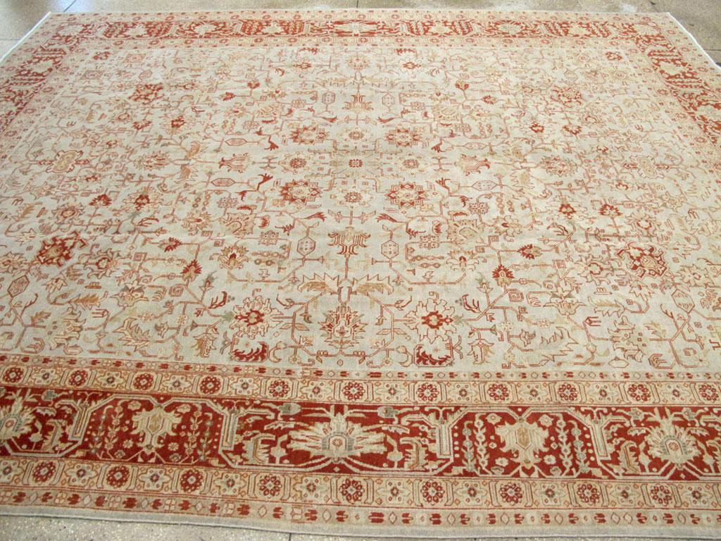 Mid-20th Century Handmade Persian Tabriz Room Size Carpet in Red & Grey For Sale 2