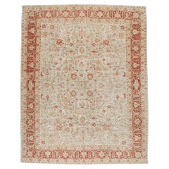 Alfombra persa Tabriz de mediados del siglo XX, hecha a mano, de tamaño de habitación, en rojo y gris