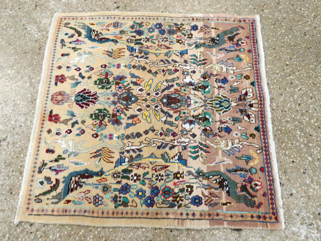 Hand-Knotted Mid-20th Century Handmade Persian Tabriz Square Throw Rug For Sale