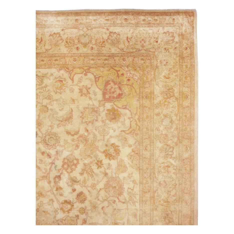 Neoclassical Mid-20th Century Handmade Persian Traditional Tabriz Accent Rug in Blonde For Sale