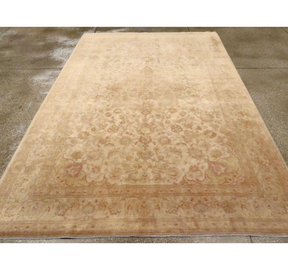 Mid-20th Century Handmade Persian Traditional Tabriz Accent Rug in Blonde In Good Condition For Sale In New York, NY