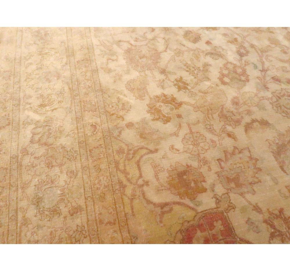 Wool Mid-20th Century Handmade Persian Traditional Tabriz Accent Rug in Blonde For Sale