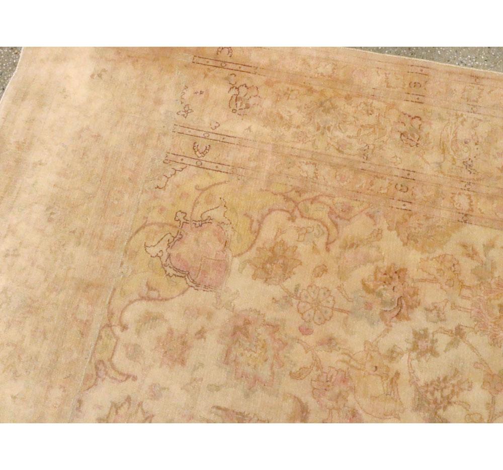 Mid-20th Century Handmade Persian Traditional Tabriz Accent Rug in Blonde For Sale 2