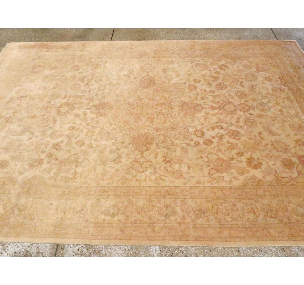 Mid-20th Century Handmade Persian Traditional Tabriz Accent Rug in Blonde For Sale 3