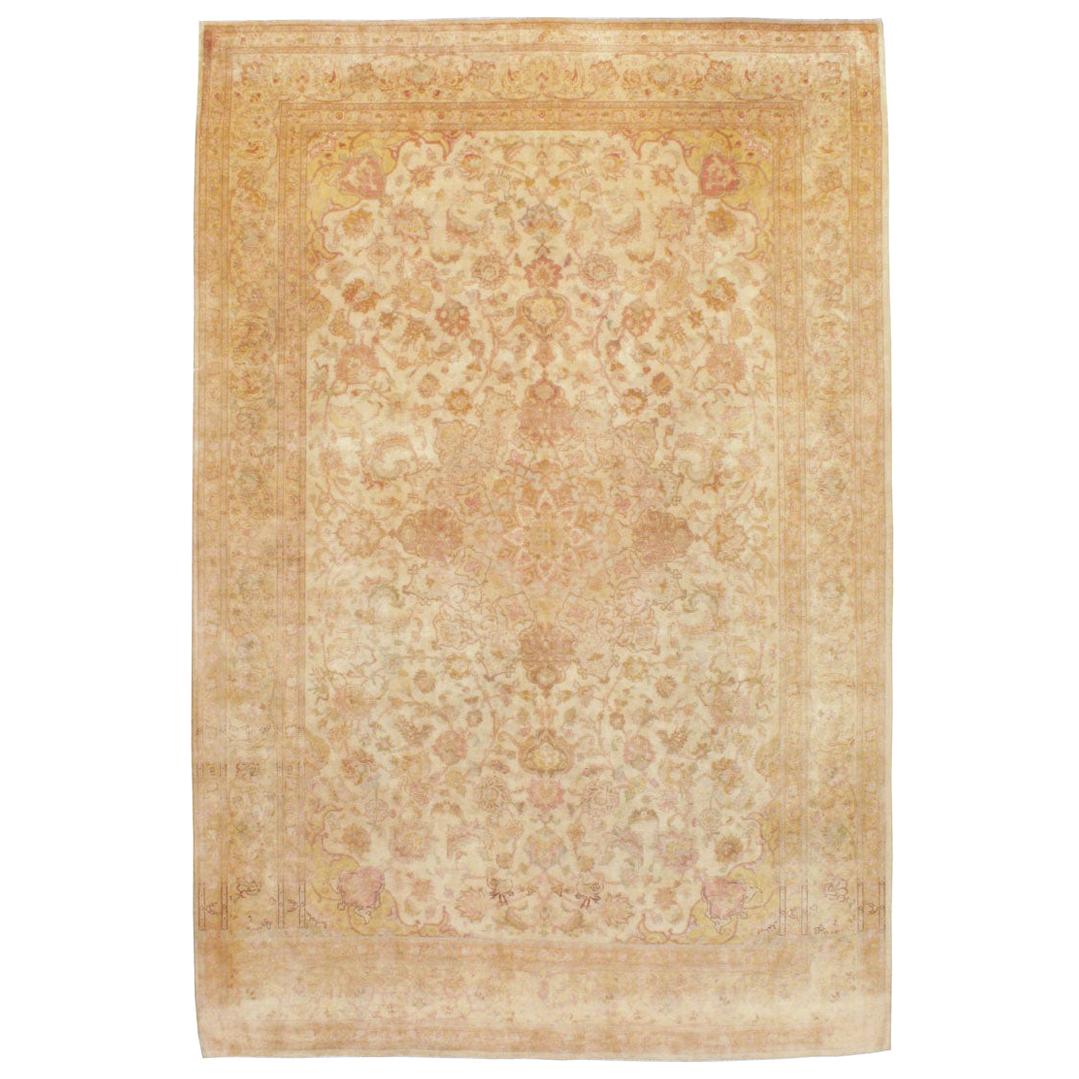 Mid-20th Century Handmade Persian Traditional Tabriz Accent Rug in Blonde For Sale