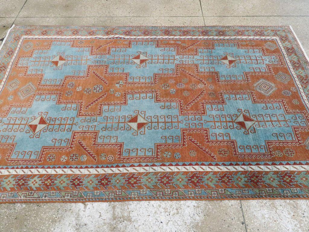 Wool Mid-20th Century Handmade Persian Tribal Accent Rug in Orange, Blue, and Green