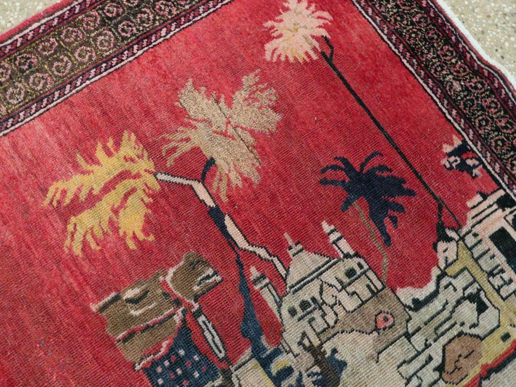 Mid-20th Century Handmade Persian Tribal Pictorial Scenic Accent Rug, circa 1930 In Fair Condition For Sale In New York, NY