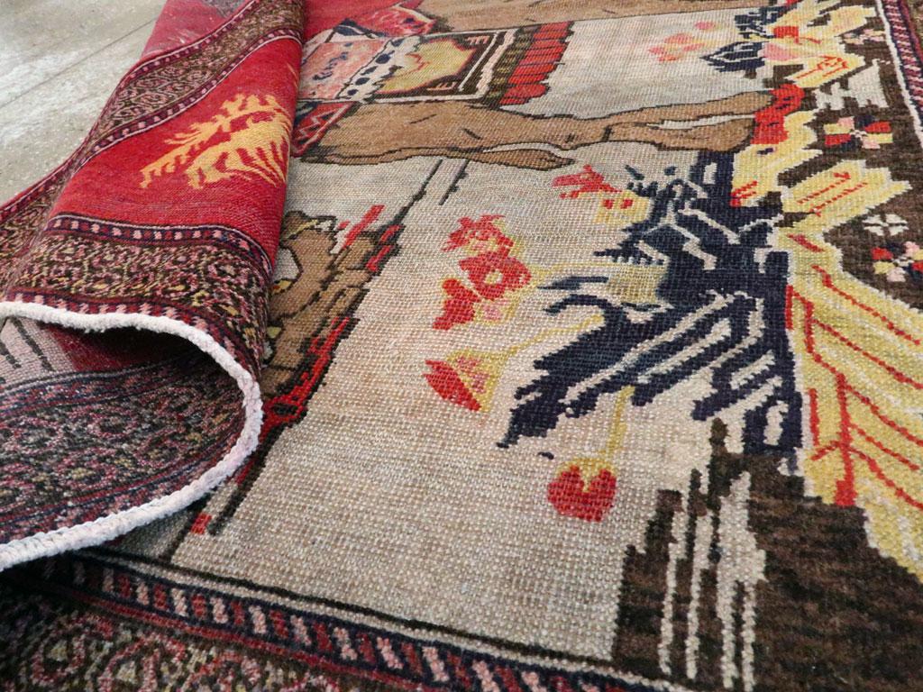 Mid-20th Century Handmade Persian Tribal Pictorial Scenic Accent Rug, circa 1930 For Sale 1