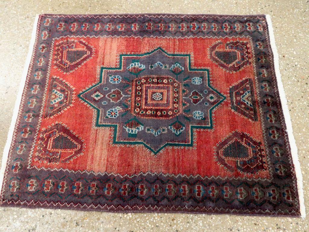 Mid-20th Century Handmade Persian Tribal Style Hamadan Square Throw Rug In Excellent Condition For Sale In New York, NY