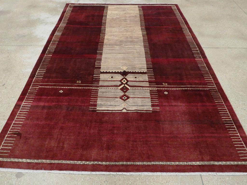 Mid-20th Century Handmade Persian Tribal Style Tabriz Accent Rug in Maroon In Good Condition For Sale In New York, NY