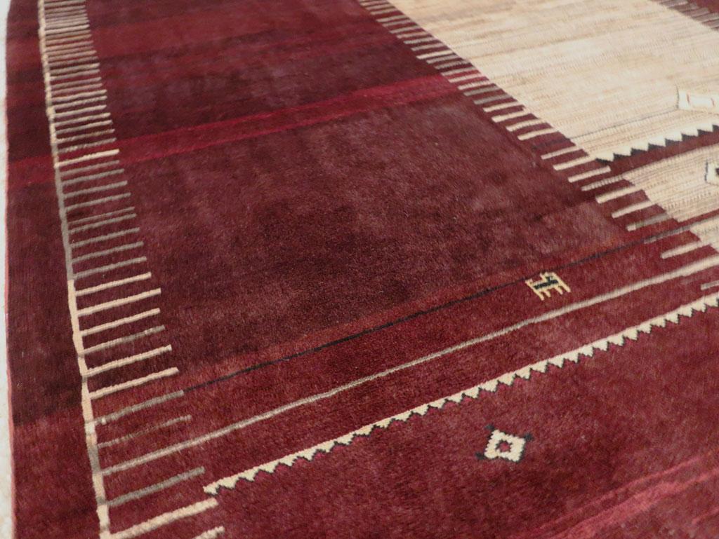 Wool Mid-20th Century Handmade Persian Tribal Style Tabriz Accent Rug in Maroon For Sale