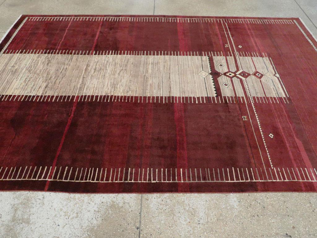 Mid-20th Century Handmade Persian Tribal Style Tabriz Accent Rug in Maroon For Sale 1