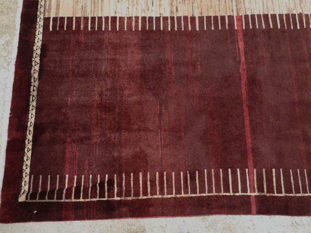 Mid-20th Century Handmade Persian Tribal Style Tabriz Accent Rug in Maroon For Sale 2