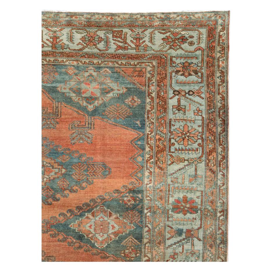 Rustic Mid-20th Century Handmade Persian Veece Room Size Carpet in Rust Red and Grey