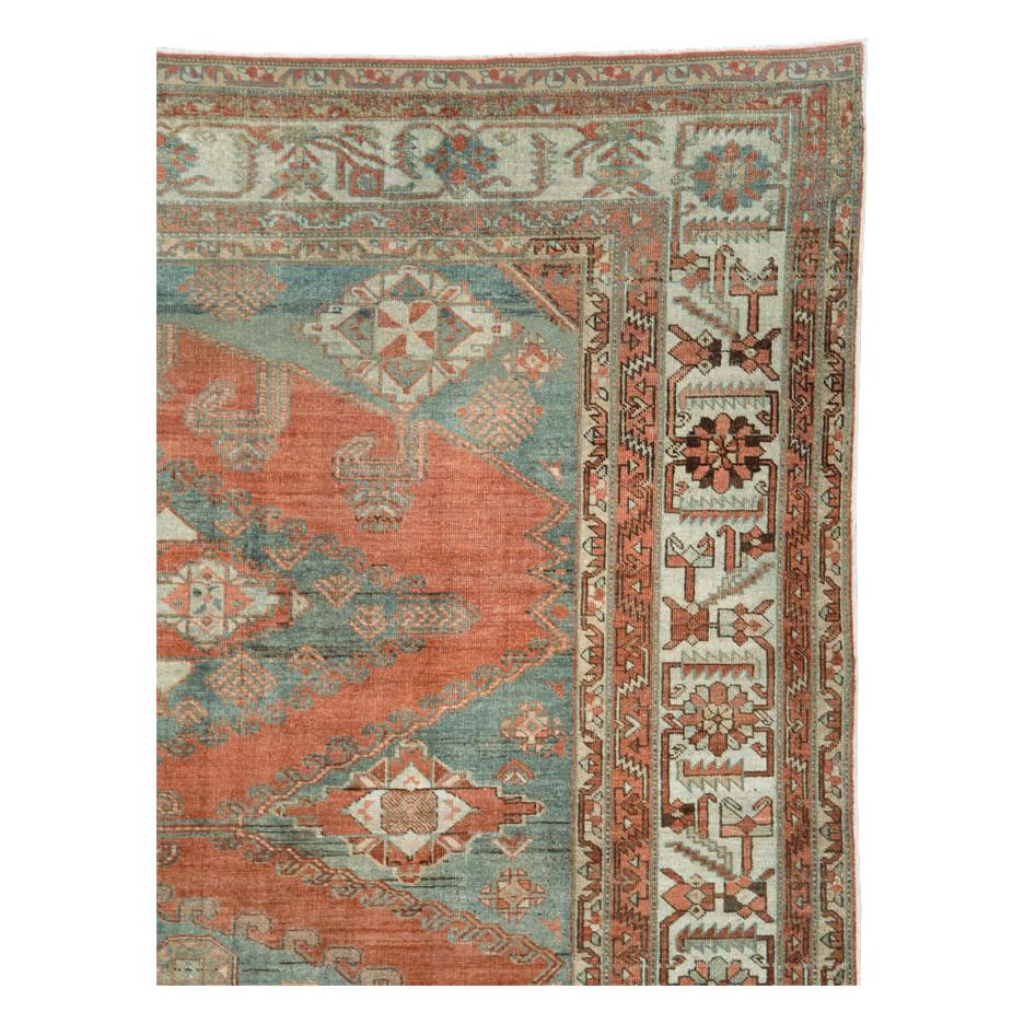 Hand-Knotted Mid-20th Century Handmade Persian Veece Room Size Carpet in Rust Red and Grey