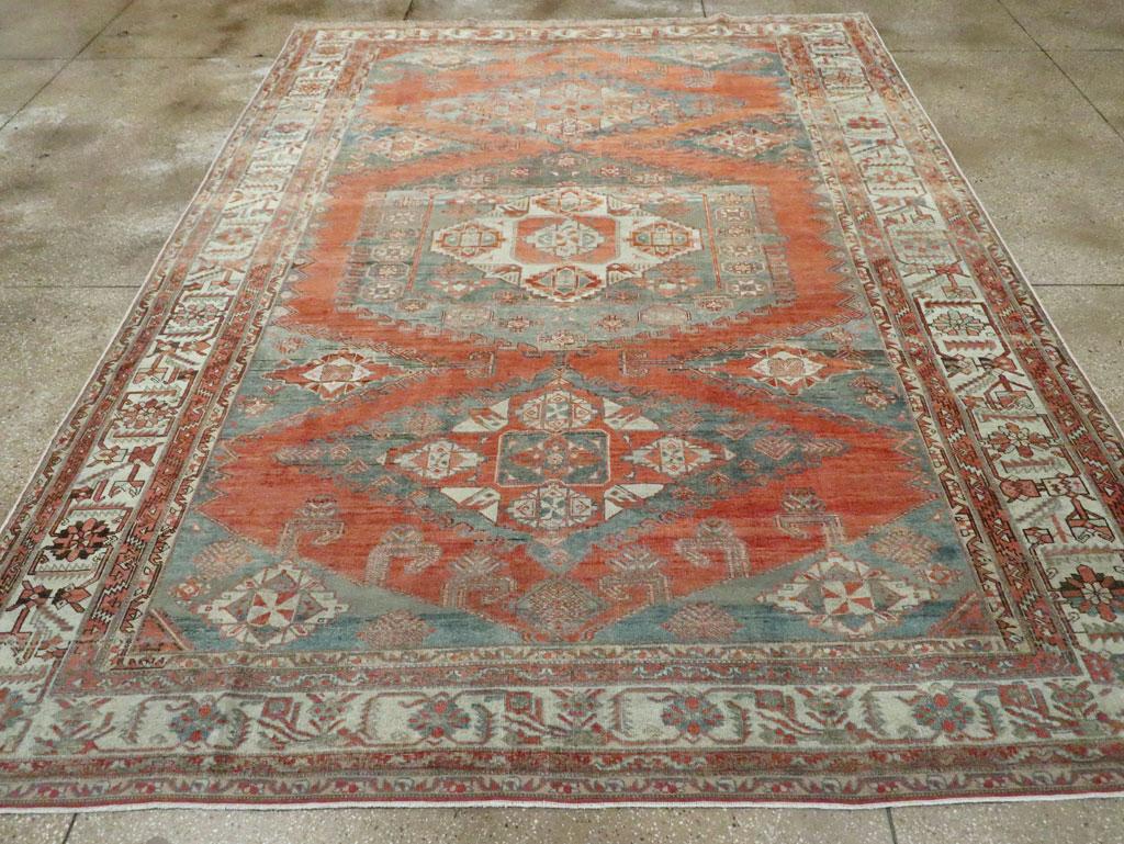 Mid-20th Century Handmade Persian Veece Room Size Carpet in Rust Red and Grey In Excellent Condition In New York, NY