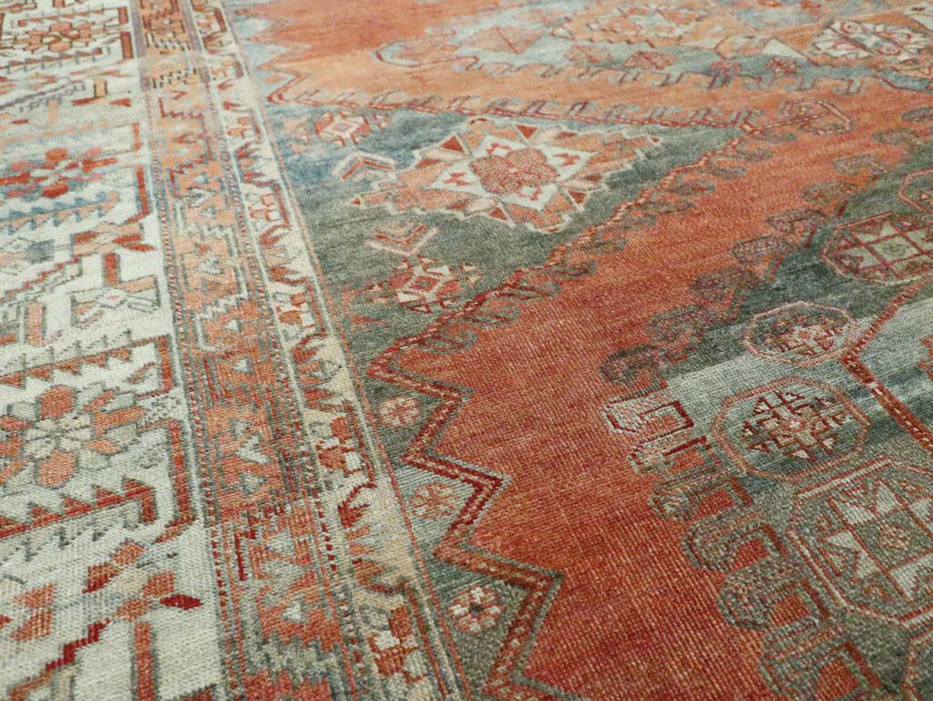 Wool Mid-20th Century Handmade Persian Veece Room Size Carpet in Rust Red and Grey