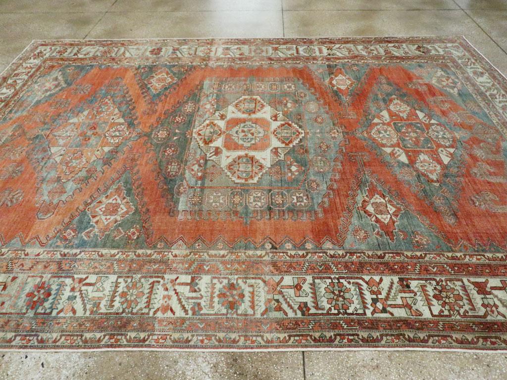Mid-20th Century Handmade Persian Veece Room Size Carpet in Rust Red and Grey 1