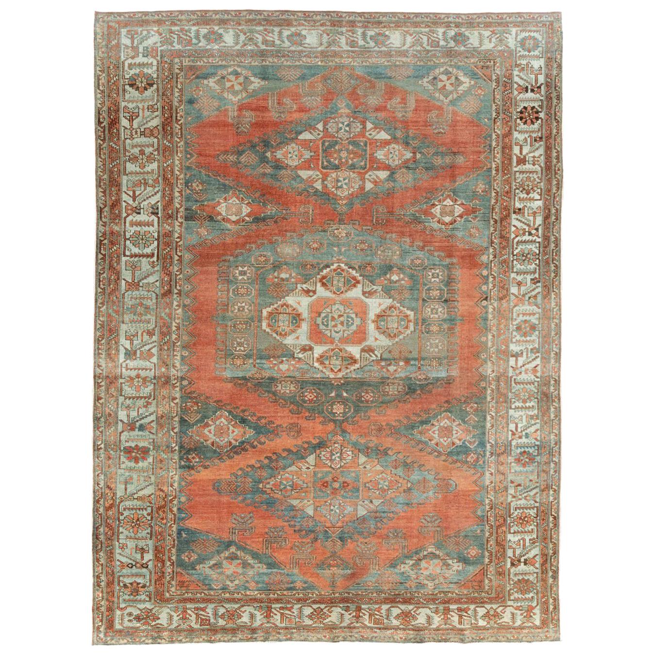 Mid-20th Century Handmade Persian Veece Room Size Carpet in Rust Red and Grey