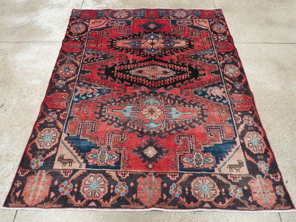 Hand-Knotted Mid-20th Century Handmade Persian Veece Small Accent Rug For Sale