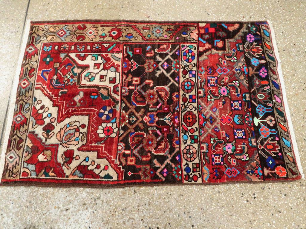 Hand-Knotted Mid-20th Century Handmade Persian Wagireh Hamadan Throw Rug For Sale