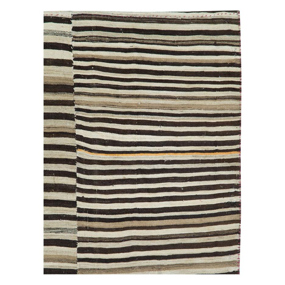 Hand-Woven Mid-20th Century Handmade Persian Zebra Striped Flatweave Tribal Accent Rug