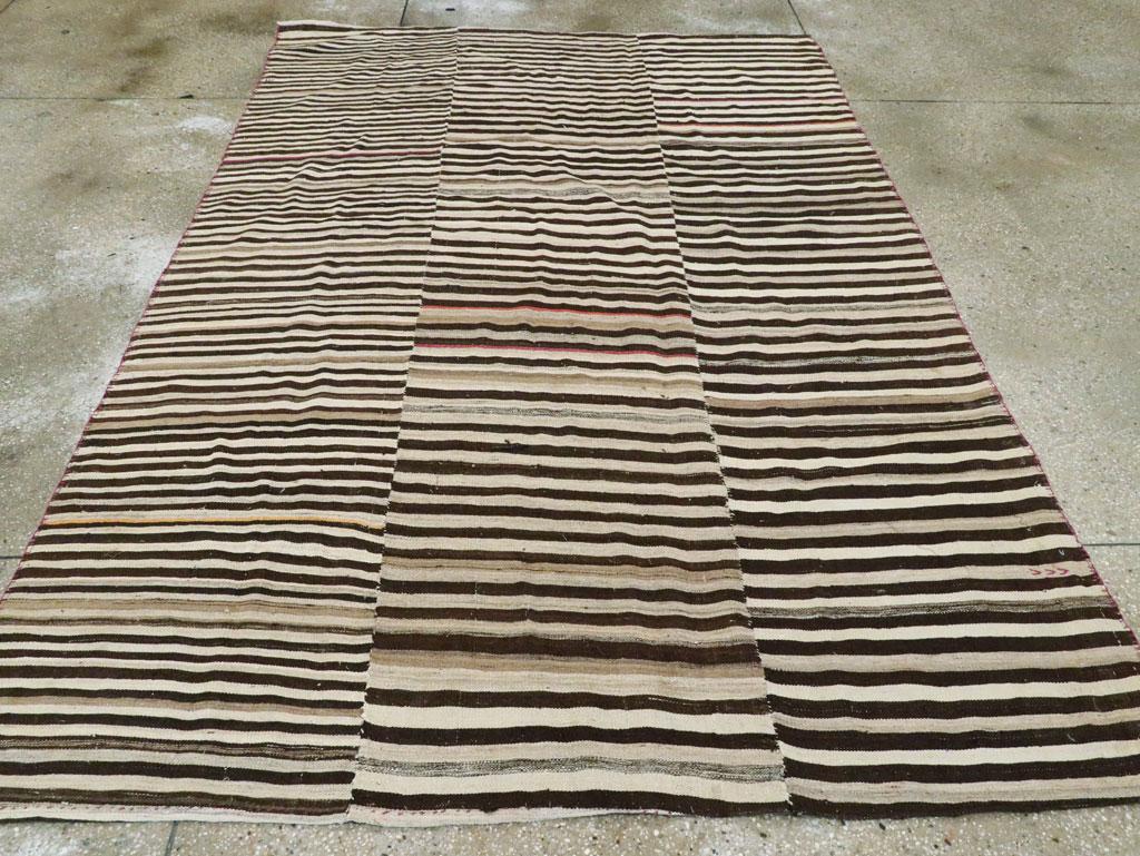 Mid-20th Century Handmade Persian Zebra Striped Flatweave Tribal Accent Rug In Good Condition In New York, NY