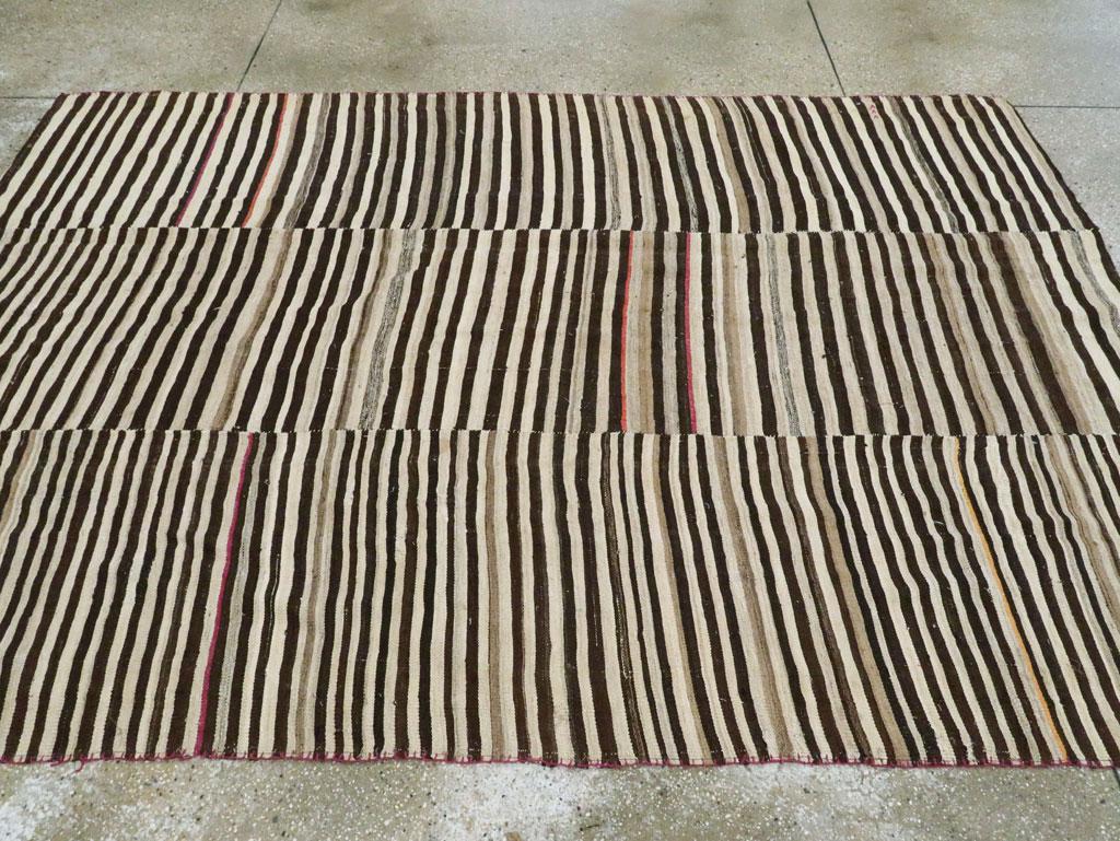 Mid-20th Century Handmade Persian Zebra Striped Flatweave Tribal Accent Rug 1