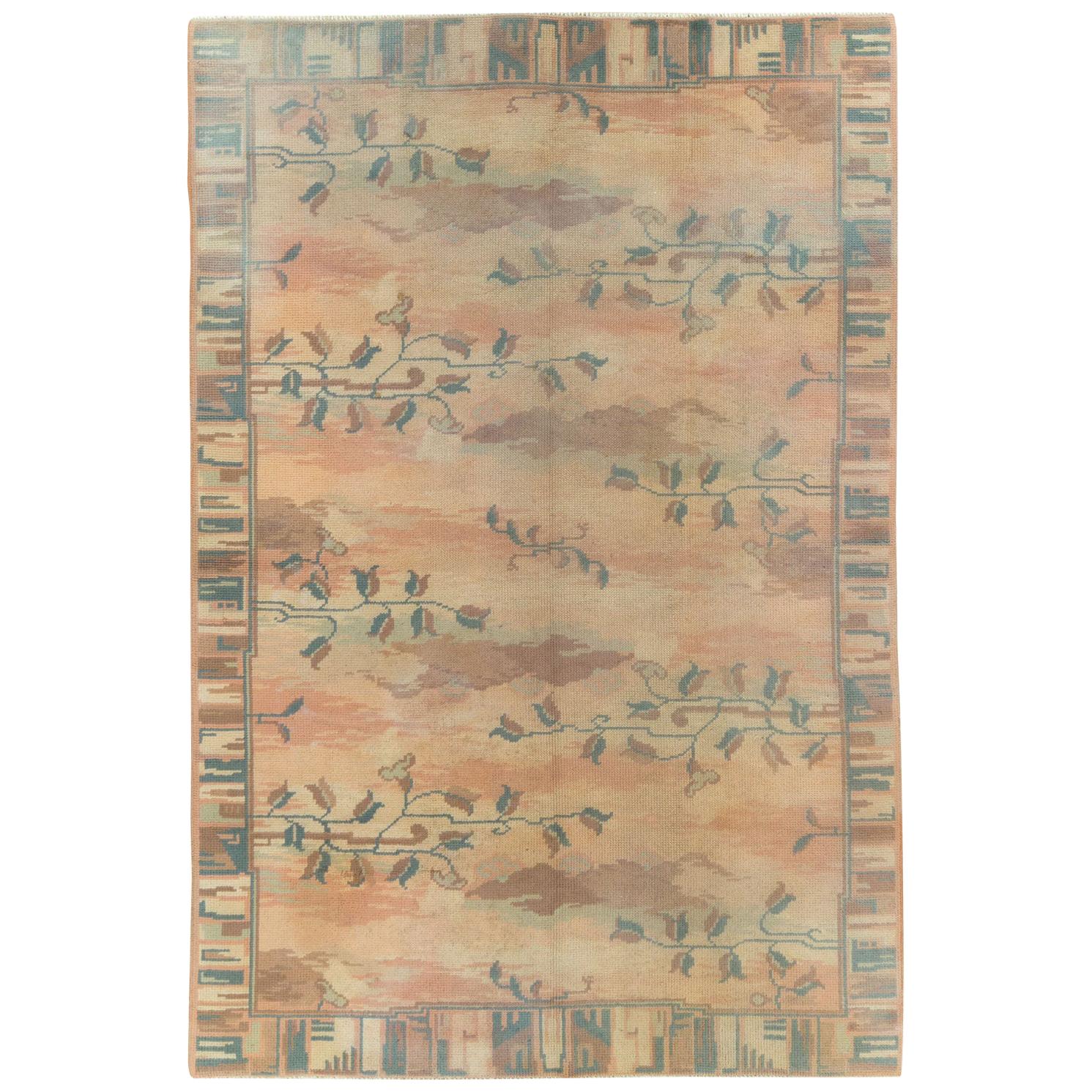 Mid-20th Century Handmade Polish Art Nouveau Accent Rug in Pastel Colors