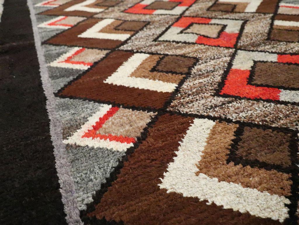 Hand-Knotted Mid-20th Century Handmade Polish Geometric Art Deco Style Accent Rug For Sale