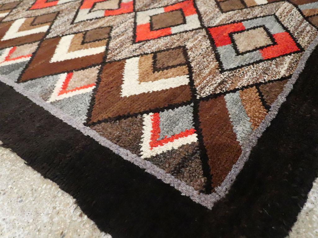 Mid-20th Century Handmade Polish Geometric Art Deco Style Accent Rug For Sale 1