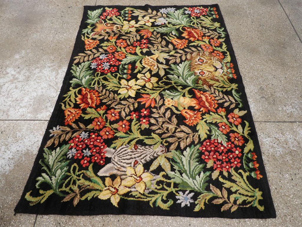 Hand-Knotted Mid-20th Century Handmade Portuguese Piled Accent Rug For Sale
