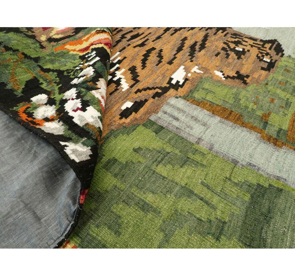Mid-20th Century Handmade Russian Bessarabian Pictorial Tiger Accent Rug For Sale 1