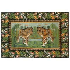 Vintage Mid-20th Century Handmade Russian Bessarabian Pictorial Tiger Accent Rug