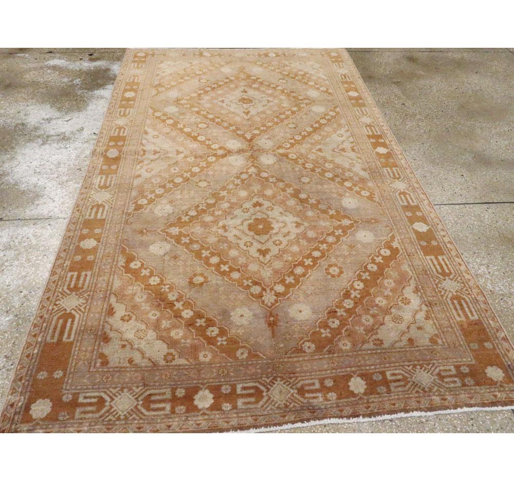 Hand-Knotted Mid-20th Century Handmade Samarkand Accent Rug For Sale