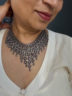 Vintage Mid Century Handmade Silver Filigree Bib Necklace 1950s - 1960s