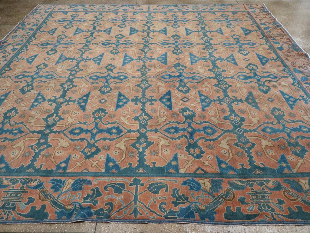 Hand-Knotted Mid-20th Century Handmade Spanish Cuenca Square Room Size Carpet
