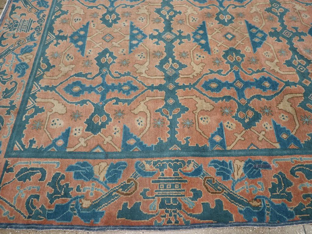 Mid-20th Century Handmade Spanish Cuenca Square Room Size Carpet In Excellent Condition In New York, NY